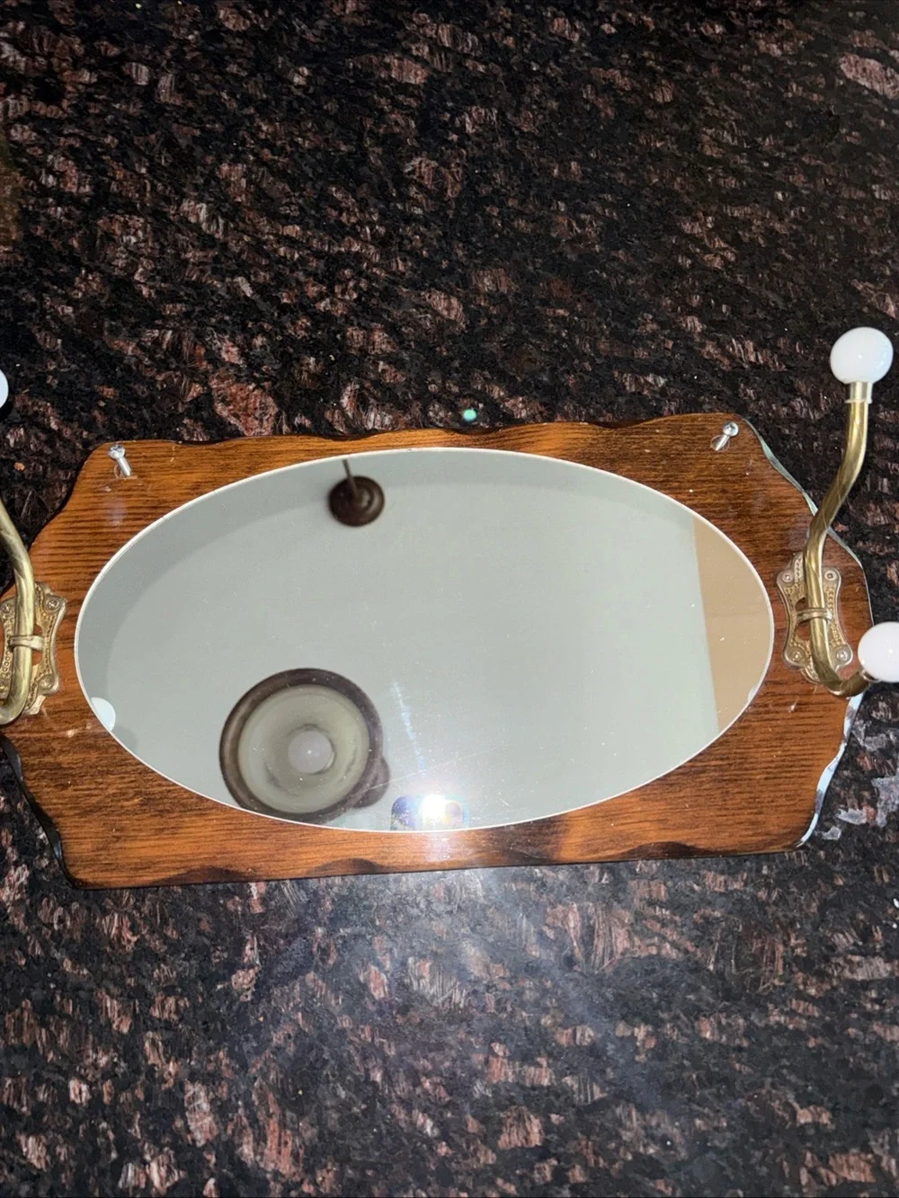 Vintage Wood Frame Oval Mirror - Brown Wood Finish